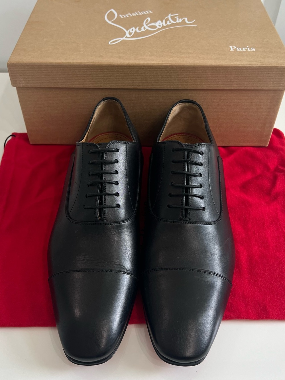 Christian Louboutin Greggo Flat Authentic Leather Black Dress Men’s Shoes